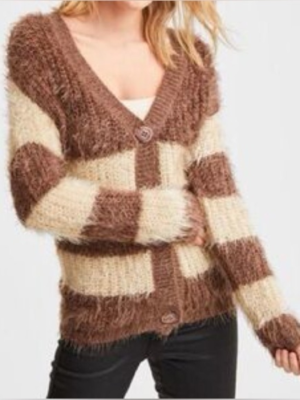 QED London Wool Blend Button Up Fluffy Fuzzy Cardigan Sweater Size M/L